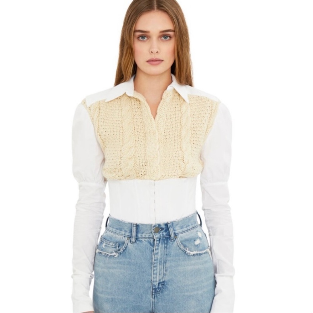 Danielle Guizio cable knit puff sleeve top! NEW!!